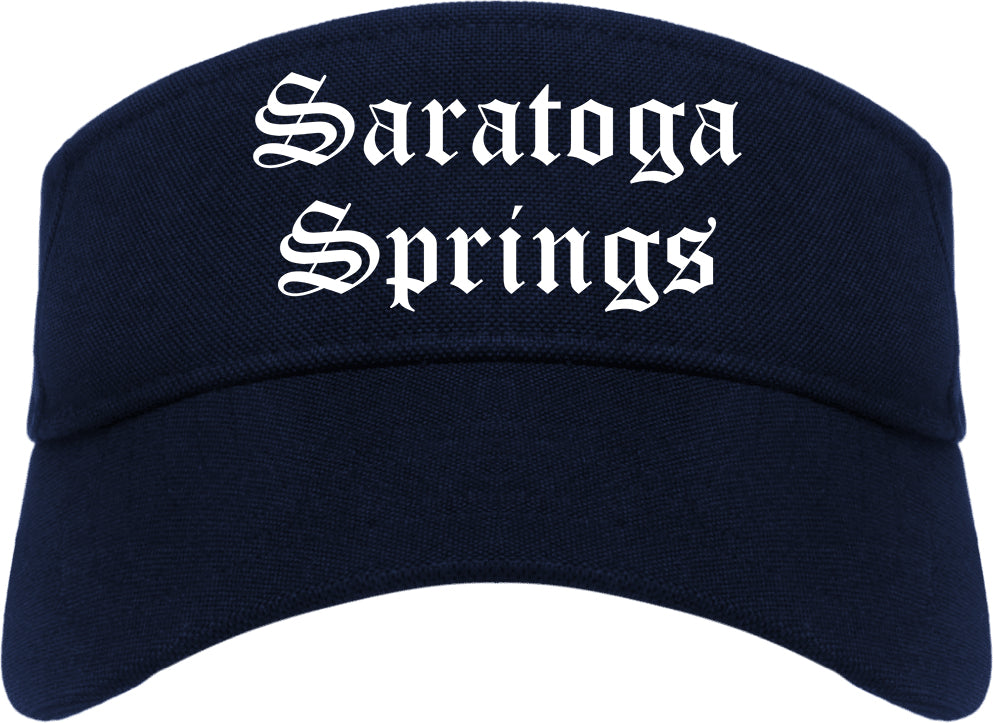 Saratoga Springs New York NY Old English Mens Visor Cap Hat Navy Blue