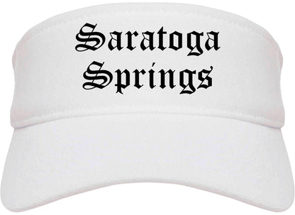 Saratoga Springs New York NY Old English Mens Visor Cap Hat White