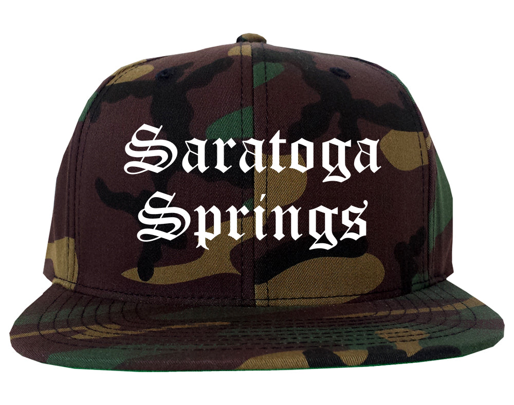 Saratoga Springs Utah UT Old English Mens Snapback Hat Army Camo