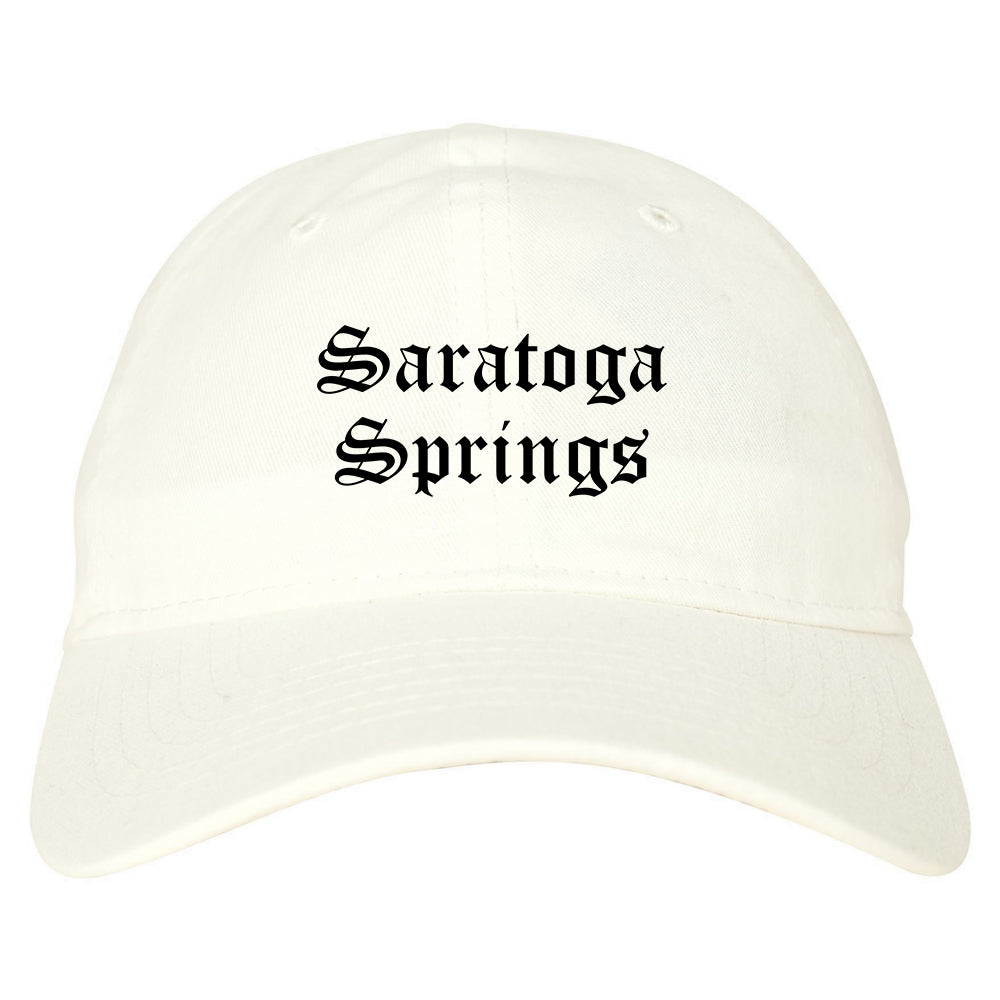Saratoga Springs Utah UT Old English Mens Dad Hat Baseball Cap White