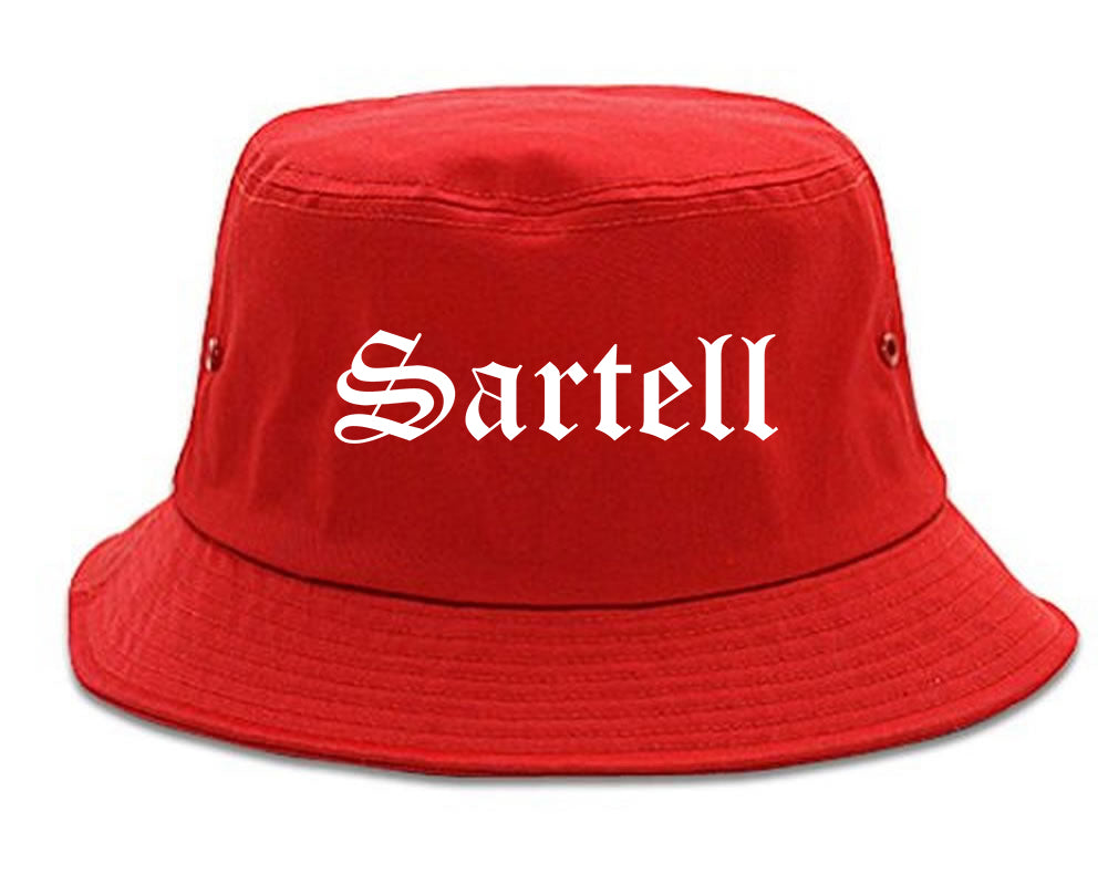 Sartell Minnesota MN Old English Mens Bucket Hat Red