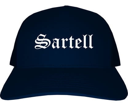 Sartell Minnesota MN Old English Mens Trucker Hat Cap Navy Blue