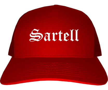 Sartell Minnesota MN Old English Mens Trucker Hat Cap Red