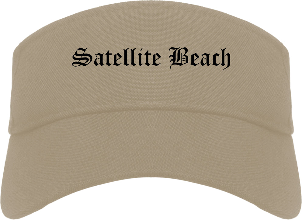 Satellite Beach Florida FL Old English Mens Visor Cap Hat Khaki