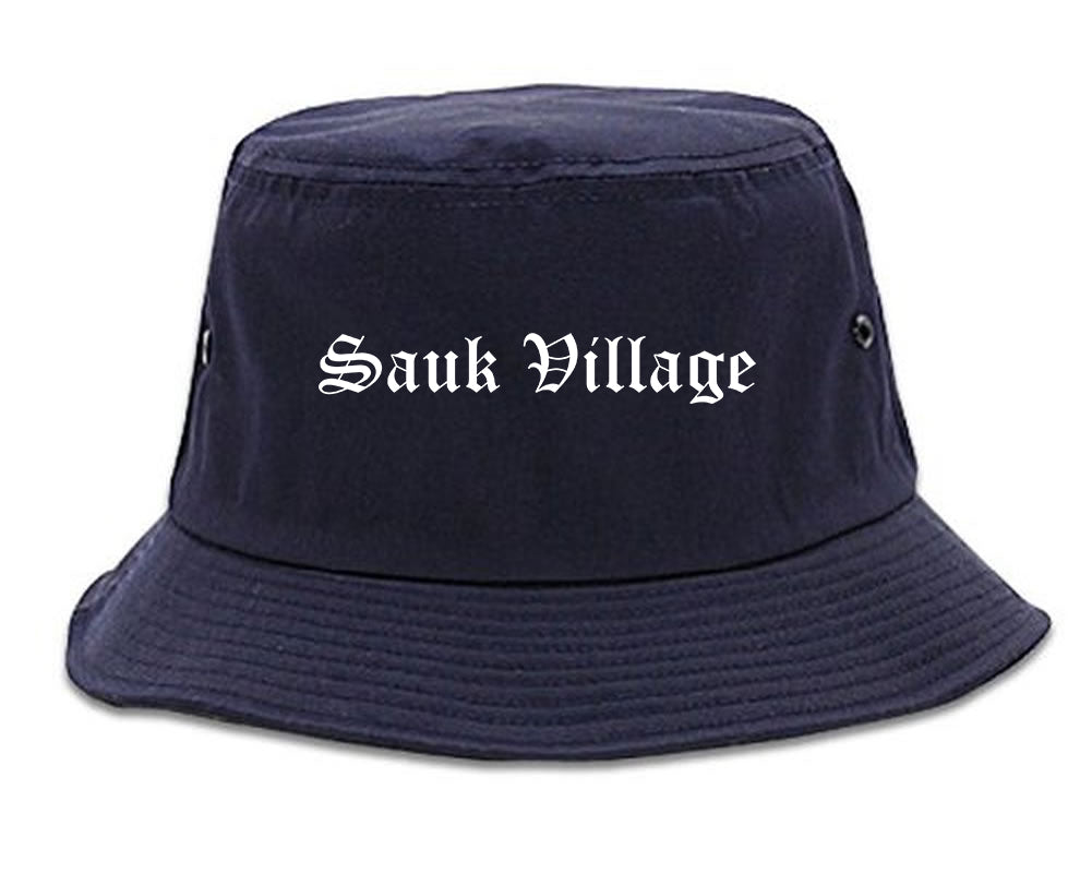 Sauk Village Illinois IL Old English Mens Bucket Hat Navy Blue