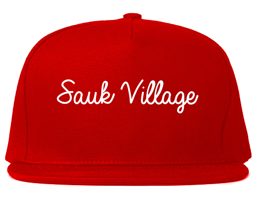 Sauk Village Illinois IL Script Mens Snapback Hat Red