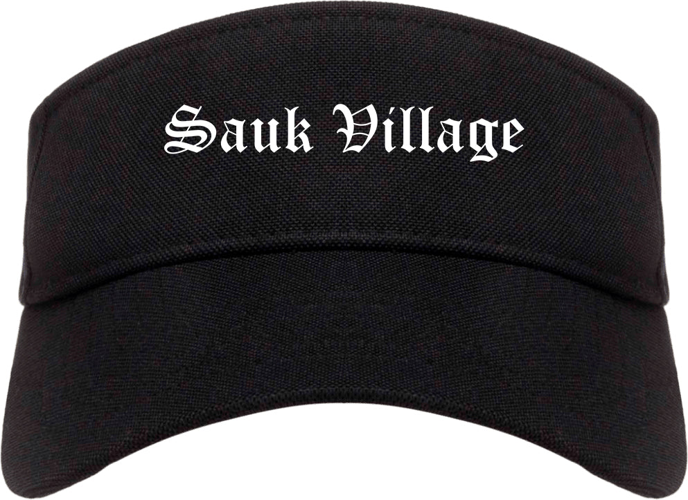 Sauk Village Illinois IL Old English Mens Visor Cap Hat Black