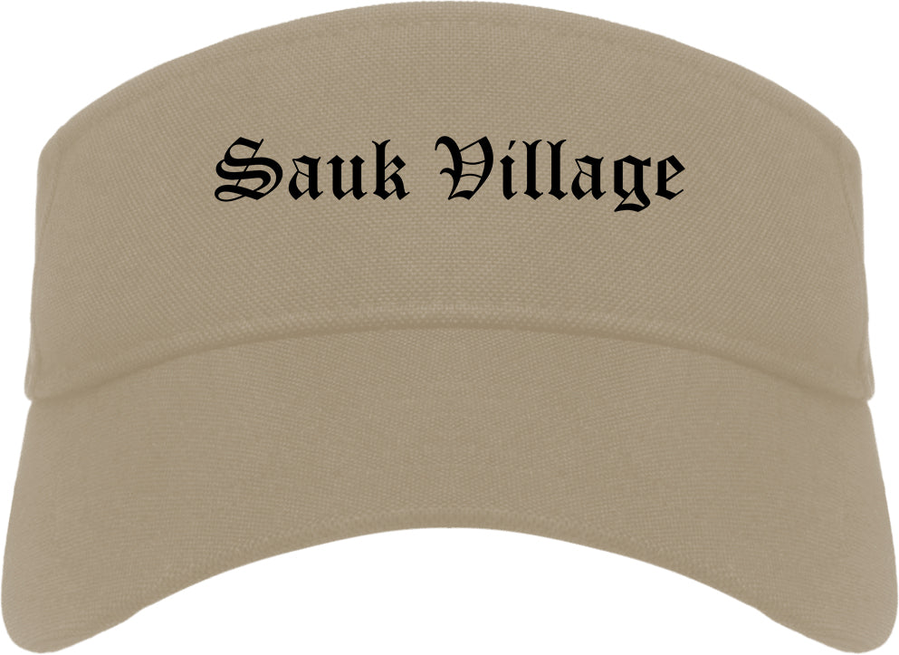 Sauk Village Illinois IL Old English Mens Visor Cap Hat Khaki