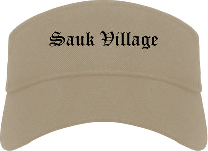 Sauk Village Illinois IL Old English Mens Visor Cap Hat Khaki