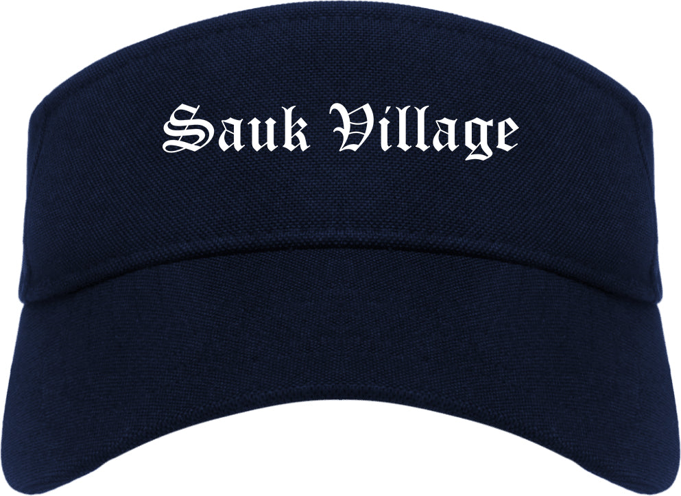 Sauk Village Illinois IL Old English Mens Visor Cap Hat Navy Blue