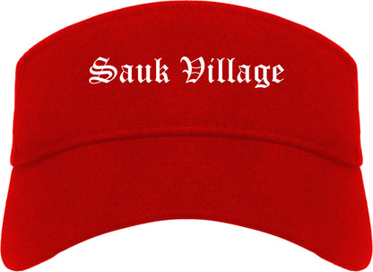 Sauk Village Illinois IL Old English Mens Visor Cap Hat Red