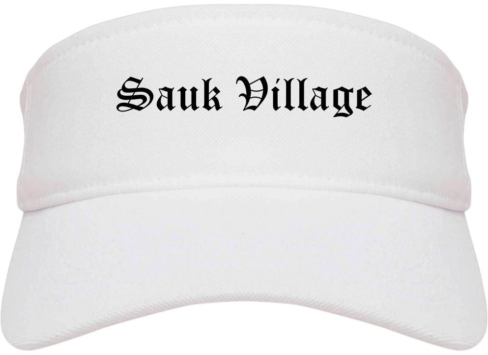 Sauk Village Illinois IL Old English Mens Visor Cap Hat White