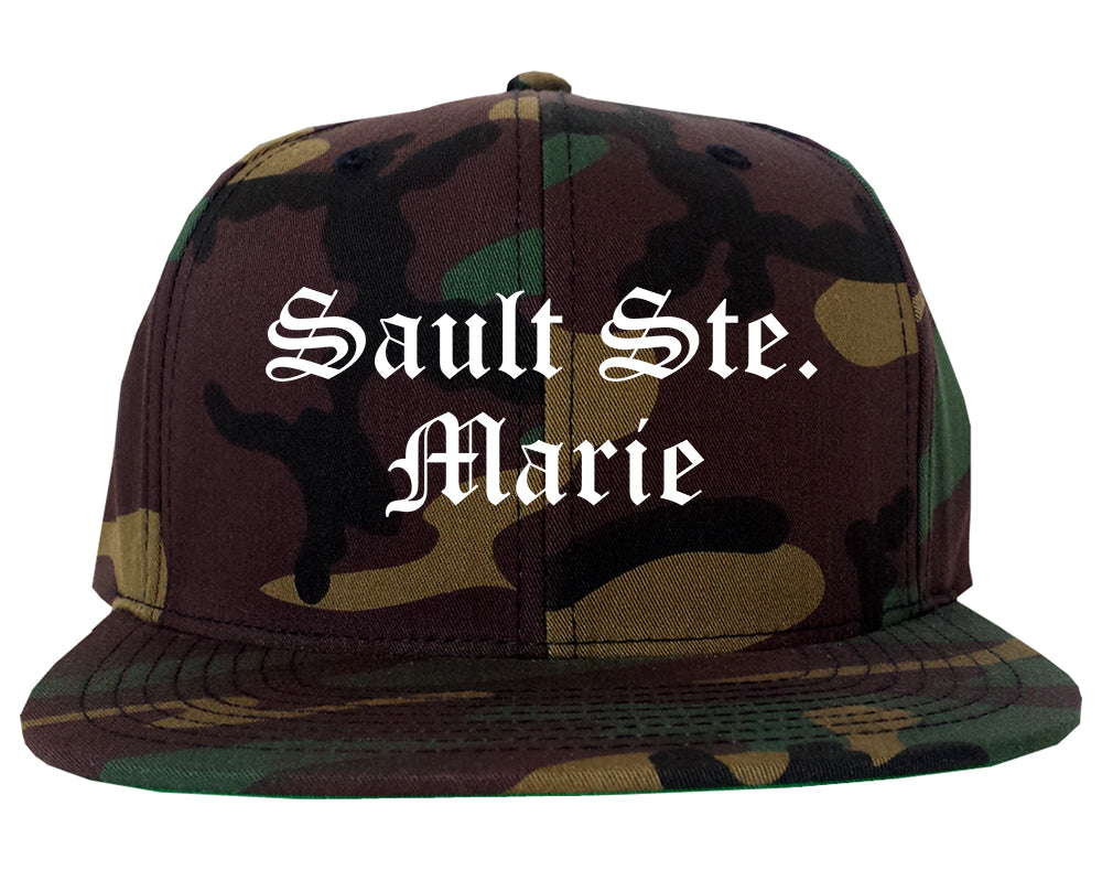 Sault Ste. Marie Michigan MI Old English Mens Snapback Hat Army Camo