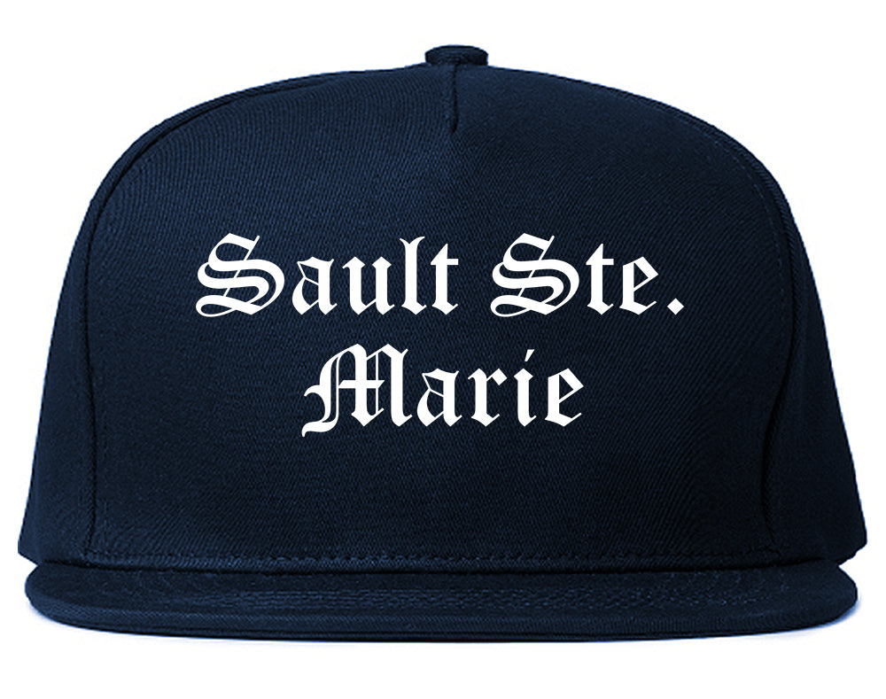 Sault Ste. Marie Michigan MI Old English Mens Snapback Hat Navy Blue