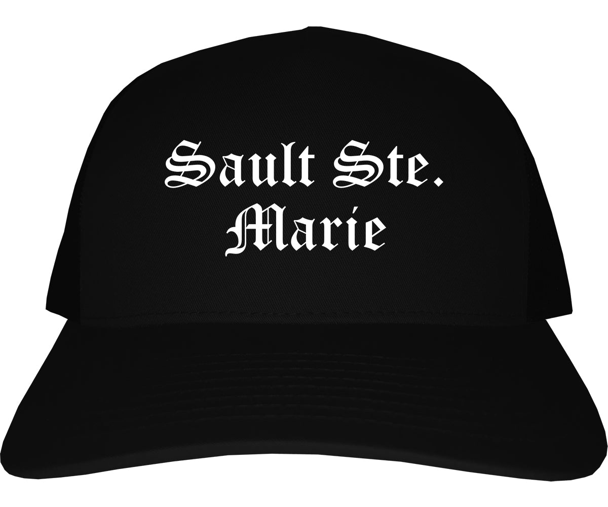 Sault Ste. Marie Michigan MI Old English Mens Trucker Hat Cap Black
