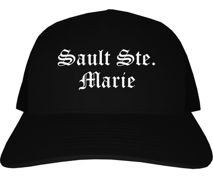 Sault Ste. Marie Michigan MI Old English Mens Trucker Hat Cap Black