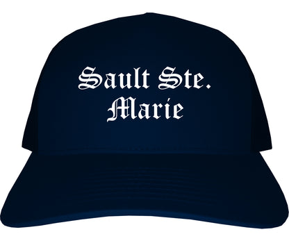 Sault Ste. Marie Michigan MI Old English Mens Trucker Hat Cap Navy Blue