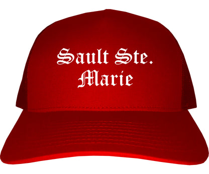 Sault Ste. Marie Michigan MI Old English Mens Trucker Hat Cap Red