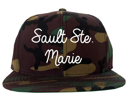 Sault Ste. Marie Michigan MI Script Mens Snapback Hat Army Camo