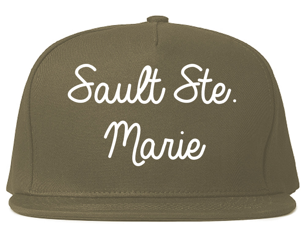 Sault Ste. Marie Michigan MI Script Mens Snapback Hat Grey