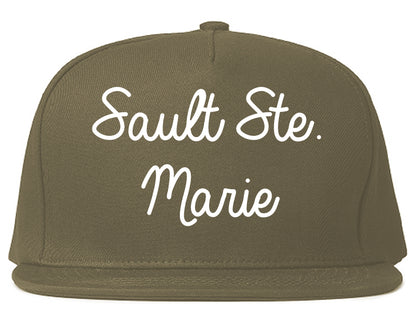 Sault Ste. Marie Michigan MI Script Mens Snapback Hat Grey