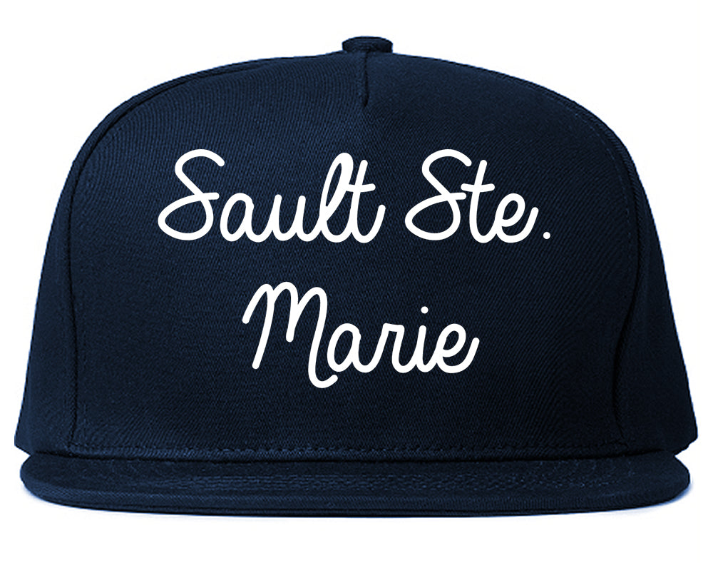 Sault Ste. Marie Michigan MI Script Mens Snapback Hat Navy Blue
