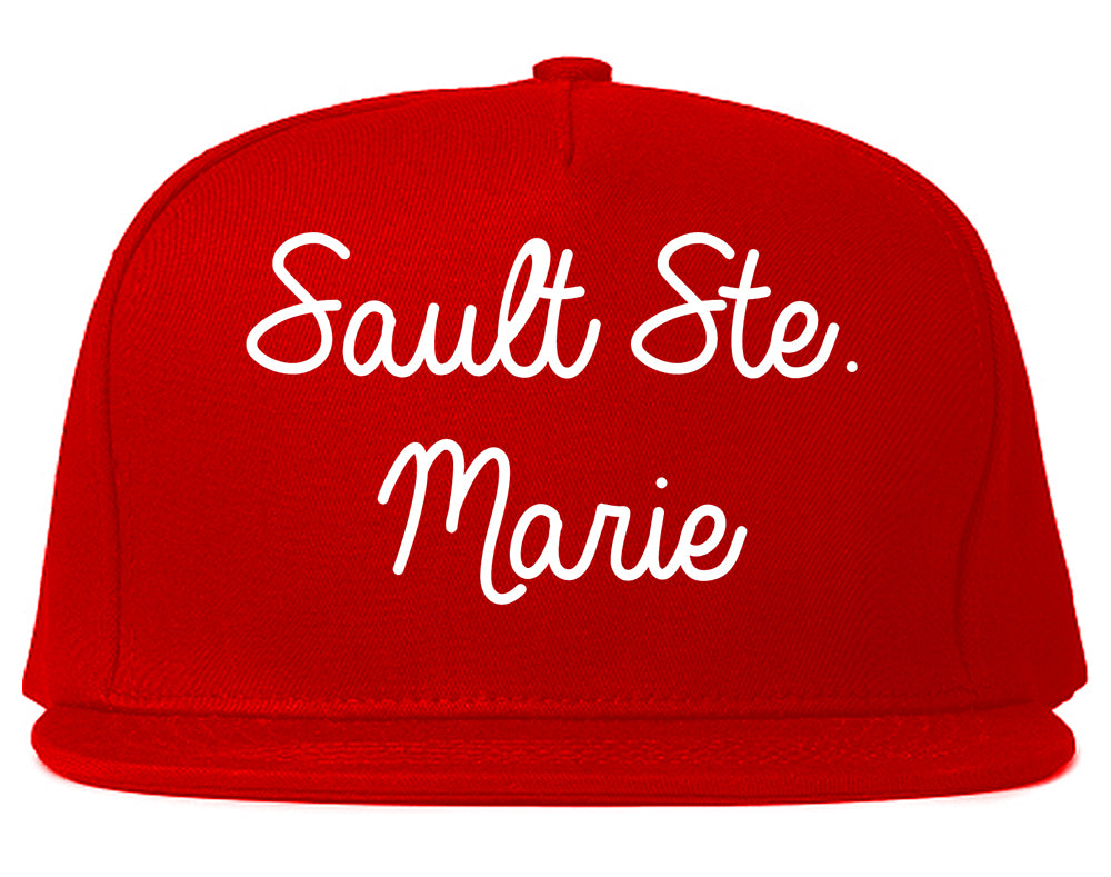 Sault Ste. Marie Michigan MI Script Mens Snapback Hat Red