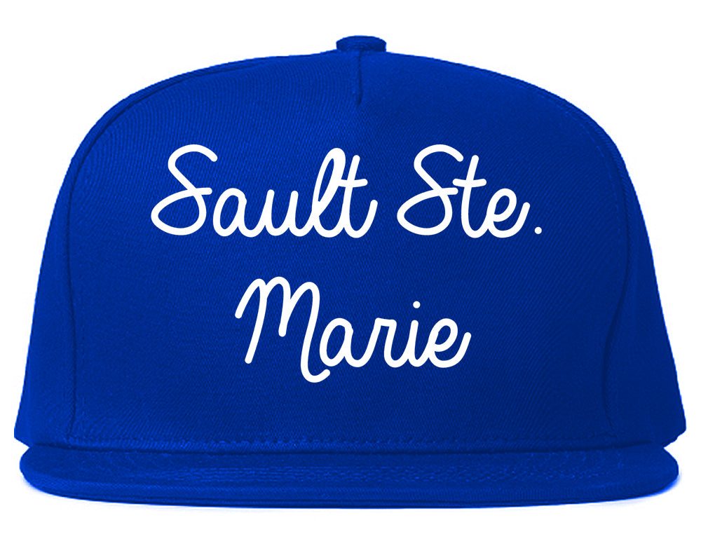 Sault Ste. Marie Michigan MI Script Mens Snapback Hat Royal Blue
