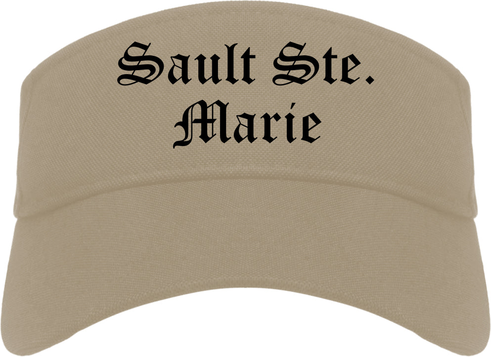 Sault Ste. Marie Michigan MI Old English Mens Visor Cap Hat Khaki