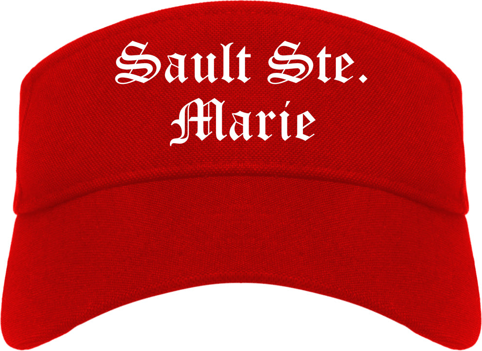 Sault Ste. Marie Michigan MI Old English Mens Visor Cap Hat Red