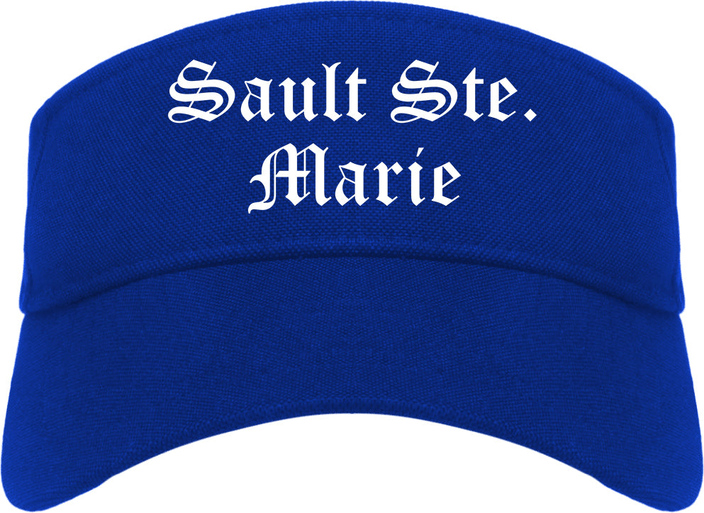 Sault Ste. Marie Michigan MI Old English Mens Visor Cap Hat Royal Blue