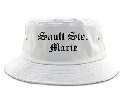 Sault Ste. Marie Michigan MI Old English Mens Bucket Hat White