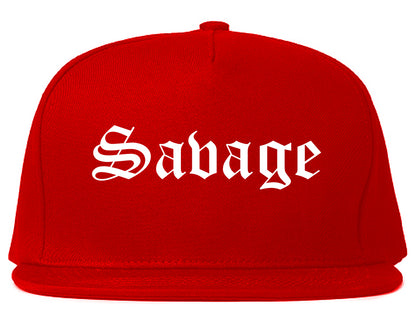 Savage Minnesota MN Old English Mens Snapback Hat Red