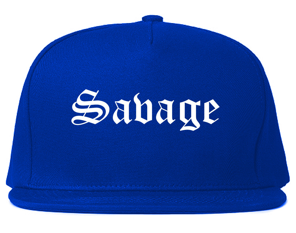 Savage Minnesota MN Old English Mens Snapback Hat Royal Blue