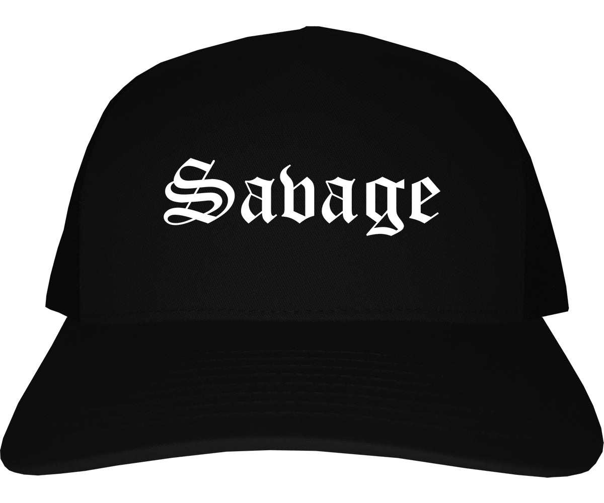 Savage Minnesota MN Old English Mens Trucker Hat Cap Black
