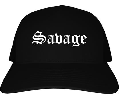 Savage Minnesota MN Old English Mens Trucker Hat Cap Black