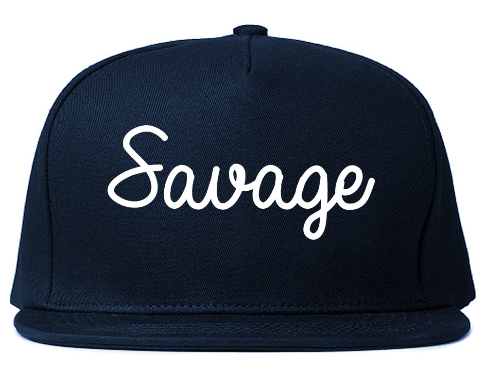 Savage Minnesota MN Script Mens Snapback Hat Navy Blue