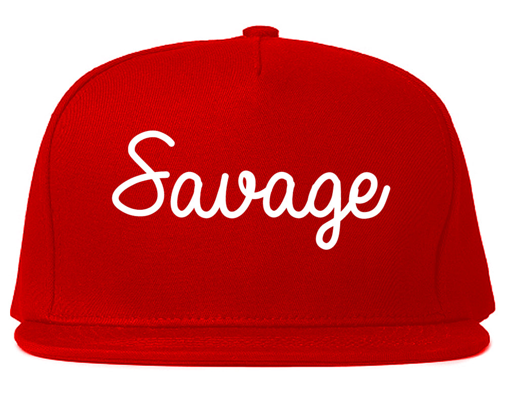 Savage Minnesota MN Script Mens Snapback Hat Red