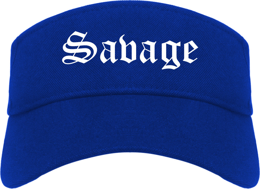Savage Minnesota MN Old English Mens Visor Cap Hat Royal Blue