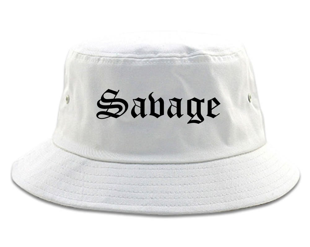 Savage Minnesota MN Old English Mens Bucket Hat White