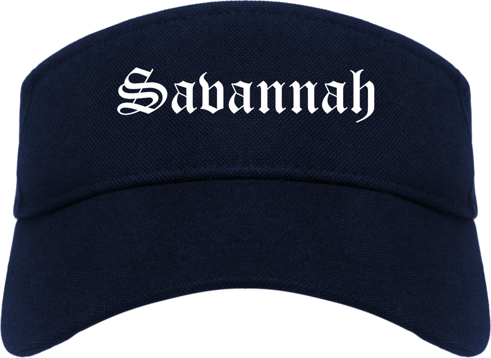 Savannah Missouri MO Old English Mens Visor Cap Hat Navy Blue