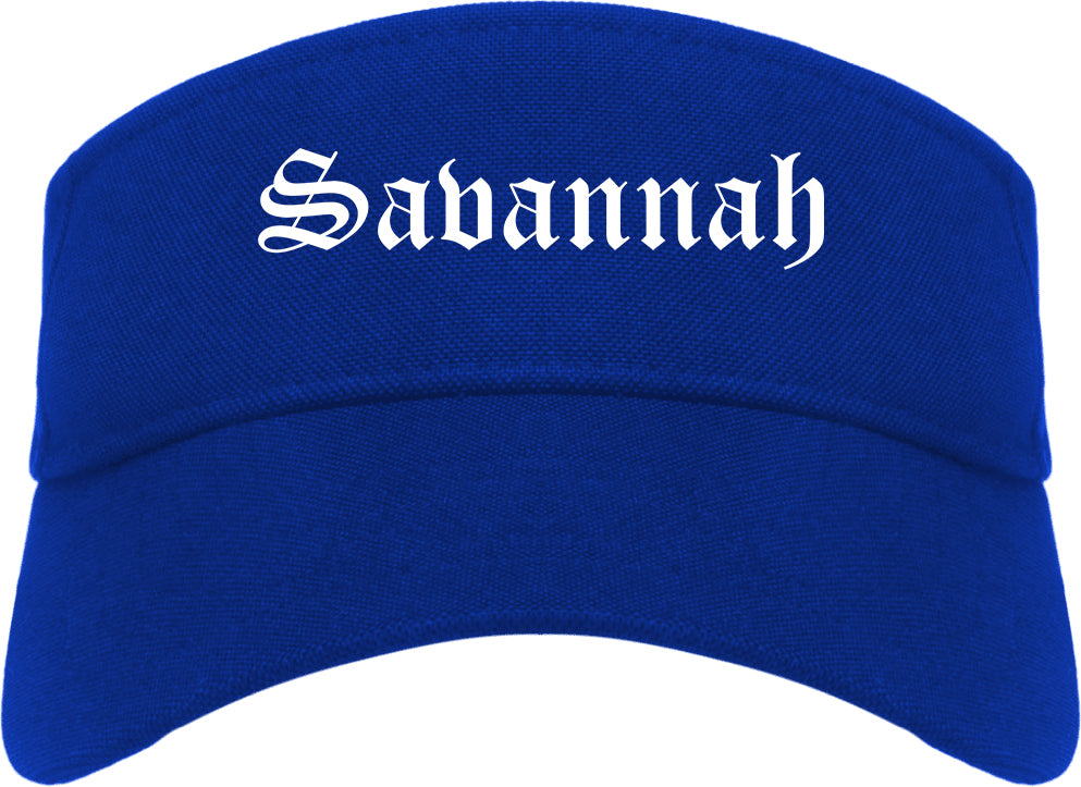 Savannah Missouri MO Old English Mens Visor Cap Hat Royal Blue