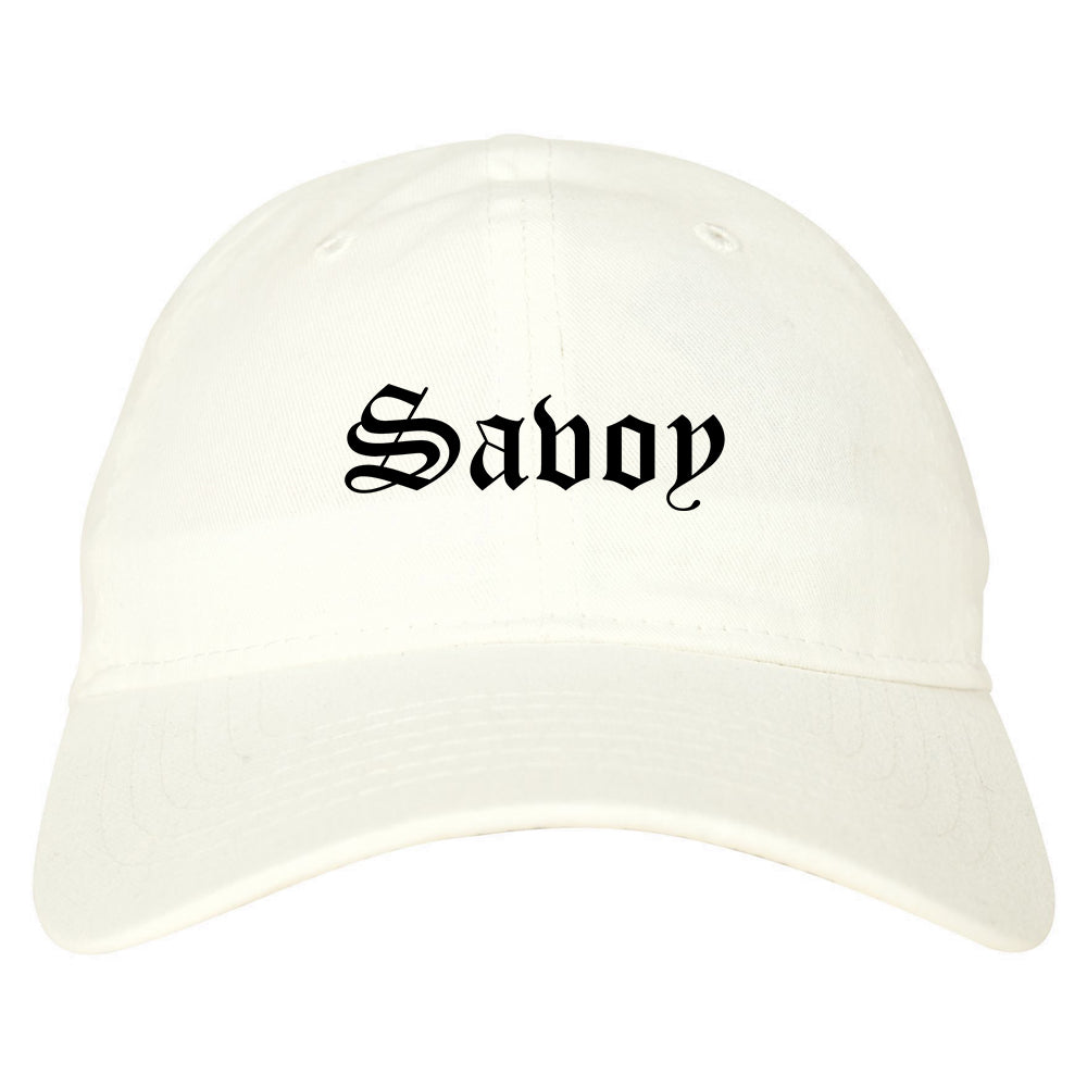 Savoy Illinois IL Old English Mens Dad Hat Baseball Cap White