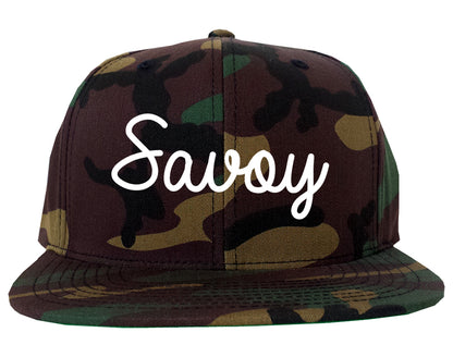 Savoy Illinois IL Script Mens Snapback Hat Army Camo