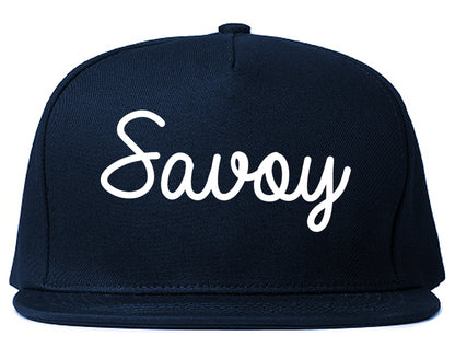 Savoy Illinois IL Script Mens Snapback Hat Navy Blue