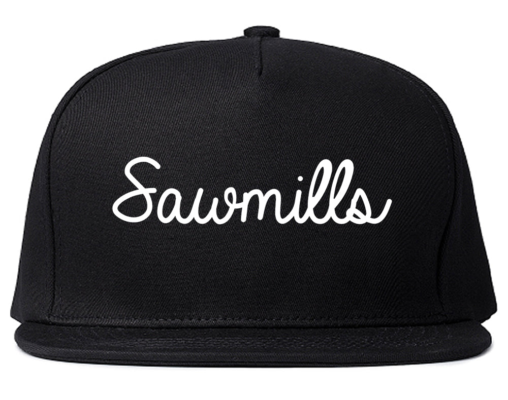 Sawmills North Carolina NC Script Mens Snapback Hat Black