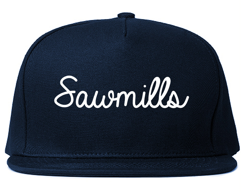 Sawmills North Carolina NC Script Mens Snapback Hat Navy Blue