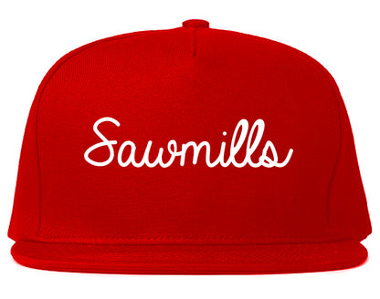 Sawmills North Carolina NC Script Mens Snapback Hat Red