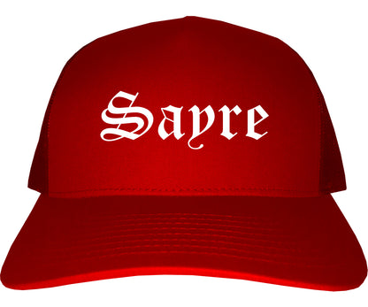 Sayre Oklahoma OK Old English Mens Trucker Hat Cap Red
