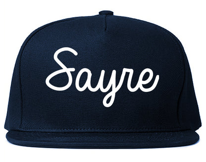 Sayre Oklahoma OK Script Mens Snapback Hat Navy Blue